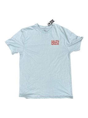 New Men’s Large Salty Crew Light Blue Short Sleeve Tee with Red Chest Logo